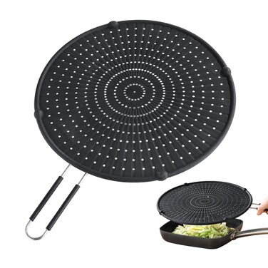 Splatter Screen for Frying Pan, Kaloo Grease Splatter Guard, Heat-Resistant Splatter Guards for Frying, Silicone Splatter Guard for Everyday Cooking, Dishwasher Safe (13inch,Black)