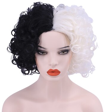 Hulaidywig Half Black Half White Cosplay Costume Wig for Women Curly Wig Heat Resistant Hair Wigs for Halloween Party Cosplay