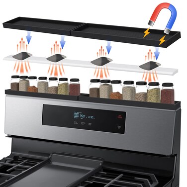 Mofason Silicone Magnetic Stove Top Shelf 30 Inch, Kitchen Over Stove Oven Shelf, Magnetic Spice Rack Organizer, Non-Slip Above Stovetop tray for Back of Stove -Black