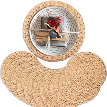 Boho Placemats for Dining Table Set of 10, Water Hyacinth Placemats for Round Table, Round Placemats for Round Tables, Woven Placemats Set of 10, Farmhouse Placemats 11.8" (10)