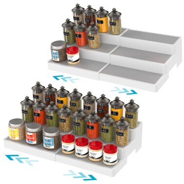 YAN &amp; HIN Pack of 2, 3-Tier Spice Racks, Expandable and Non-Skid, Ideal as Medicine Cabinet Organizer, Kitchen Shelf Pantry Organizer, and Seasoning Organizer, Canned Food Organizer