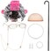 BBTO Old Lady Cosplay Set Grandma Gray Wig for Women Walking Cane Glasses Chain Cords Faux Pearl Bead Necklace(Gray Curly Wig with Hair Roller)