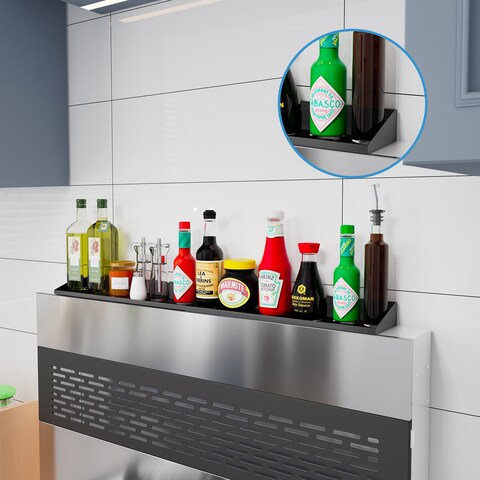 Notmise Magnetic Shelf for Top of Stove Metal Kitchen Spice Rack Seasoning Organizer,Length Adjustable, Suitable for 20&quot; 24&quot; 30&quot; Flat Top Stove, Black