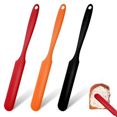 ZEYIYER 3PCS Jar Spatula, Long Silicone Spatula Sourdough Spatula with Long Handle Jam Spreader Peanut Butter Knife, Jar Scraper for Cake Cream Butter Spatulas Mixing Batter Baking Icing