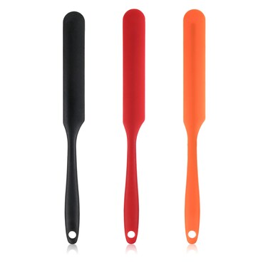 Patty Both 3pcs Jar Spatula,Silicone Jar Spatula Heat Resistant Kitchen Spatulas with Long Handle,Jam Spreader Cake Cream Butter Spatulas Mixing Batter Scraper(Black&amp;Red&amp;Orange)