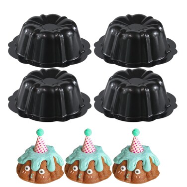 ATRDTO 4pcs Mini Flan Molds Pan - Baking Pan With Non-Stick Steel - Reusable Non-Stick baking Mini Flan Molds, Durable, Lightweight, Easy Storage for Baking and Much More