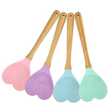 RORPOIR 4Pcs Heart Silicone Soup Spoons Convenient Kitchen Utensils for Serving Mixing and Salad Design for Household Use
