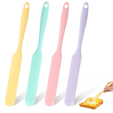 4 Pcs Silicone Jar Spatulas, Non-stick Heat Resistant Cake Cream Spatulas Set Mixing Butter Spatulas Baking Scrapers Batter Scraper for Jars Blenders Cooking Stirring (4 Colors)