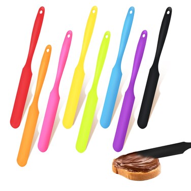 8pcs Jar Spatula,Silicone Jar Scraper with Long Handle,Jam Spreader Cake Cream Butter Spatulas, Kitchen Must Have Small Silicone Spatula, Jar Blender Waxing Sticks Large with Slant for Hard Wax