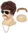 yuehong Short Brown Mens Wig 60s 70s Cosplay Costume Wig Sonny Hippie Singer Wig TV Star Wig with Brown Mustache Necklace Set Heat Resistant Synthetic Fibers Wig