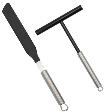 2PCS Crepe Spreader and Spatula Set, Crepe Pan Maker Batter Spreader Spatula Cake Turner Kitchen Utensils Stainless Steel Crepe Spreader Tool