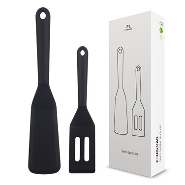 FONGLUAN Pack of 2 Mini Silicone Turner/Spatula,Heat Resistant &amp; Non Stick Kitchen Small Spatulas for Cooking &amp; Serving,Black