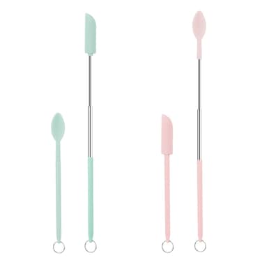 KINBOM Spatula and Spoon Sets Silicone, 2pcs Telescopic Spatula 2pcs Scooping Spoon Silicone Spatula Sets with Hanging Buckle Telescoping Spatula and Spoon for Kitchen Cooking Cosmetics