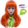 Cfalaicos Long Wavy Orange Costume Wig for Women with Headband + Scarf Heat Resistant Wig