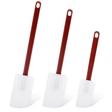 Set of 3 Commercial Silicone Spatulas for Cooking High Heat Resistant Silicone Scraper Commercial Baking Spatula for Kitchen Cooking Utensils, Red Handle, 10 Inch, 14 Inch, 16 Inch (Classic Style)
