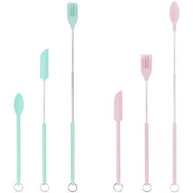 6 Pcs Mini Silicone Spatula Spoon and Brush Set,Upgrade Telescopic Spatula,Heat Resistant Portable Silicone Spatula Set With Hanging Buckle For Kitchen Cooking Cosmetic Jars Kitchen Bottles