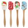 DOITOOL Christmas Silicone Spatulas, 4Pcs Kitchen Silicone Spatula Set, Christmas Cake Decorating Spatula Butter Scraper with Wooden Handle for Christmas Decorating Baking, Cooking