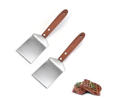 2-Piece Small Brownie Cookie Spatula Set Metal Stainless Steel Wood Handle Spatula, Heavy Duty Kitchen Baking Spatula Chef's Cooking Spatula (2.5 x 8.2 inches)