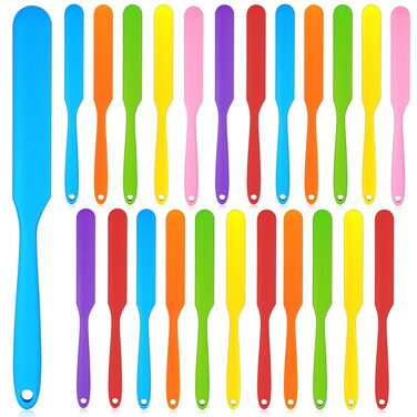 Lasnten 24 Pcs Silicone Jar Spatula Set Heat Resistant Butter Cake Cream Silicone Jar Spatula Flexible Non Stick Mixing Icing Jar Scraper with Long Handle for Cooking Kitchen Baking Tool, Multicolor