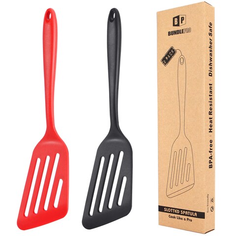 Pack of 2 Silicone Fish Spatula, Non-stick Large Slotted Flipper Turner, High Heat Resistant Kitchen Cookwares for Frying, Cooking Seafood, Meat, Eggs, Omelets, Pancakes, Burgers