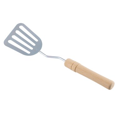 Stainless Steel Slotted Spatula - Kitchen Metal Turner for Cooking with Wooden Handle