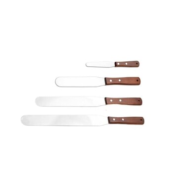 Straight Cake Icing Spatula Set with Wooden Handle, 4&acirc;&euro; 6&acirc;&euro; 8&acirc;&euro; 10 inch Professional Stainless Steel Cake Decorating Frosting Spatulas Easy Grip Cake Stripping Kitchen Bakery Tool (4 Pack)