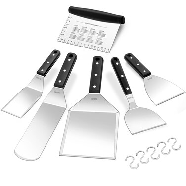 HaSteeL 18/10 Stainless Steel Griddle Spatula, Flat Top Grill Accessories Set of 11, Heavy Duty Metal Spatula Turner &amp; Griddle Scraper for Teppanyaki Tailgating Stove Skillet Camping, Dishwasher Safe