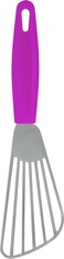 Fish Cooking Spatula with Plastic Handle - Metal Kitchen Turner - Stainless Steel Slotted Dishwasher Safe Spatulas
