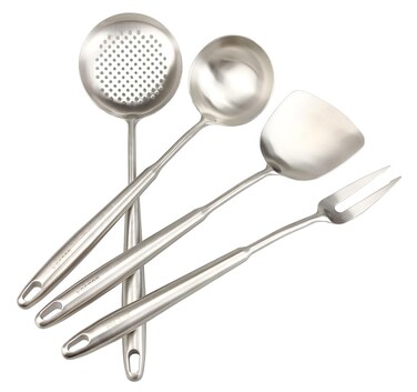 Kakamono 304 Stainless Steel Kitchen Utensils Sets,15&acirc;&euro;Wok Spatula and Ladle,Skimmer Spoon, Meat Fork&iuml;&frac14;&OElig;4-PiecesCooking Tools &amp; Serving Utensil
