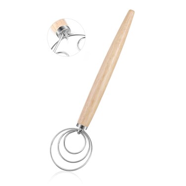 Danish Dough Whisk,Flat Whisk,Wisking Tool Stainless,13-Inch,Dough Whisk,Wisking Tool,Danish Bread Whisk,Danish Dough Hook,Dough Hook,Sourdough Whisk,Danish Whisk,Wooden Whisk Baking(Three rounds)