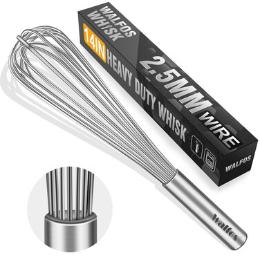 Walfos Whisk,14in Large Whisks, Heavy Duty Stainless Steel Wire Whisk for Blending, Whisking, Beating Suitable for stirring and mixing containers such as deep pots or big bowl at home or store.