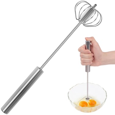 LOVEINUSA Stainless Steel Egg Whisks, Hand Mixer Stirrer, Rotary Semi-Automatic Whisk Blender for Cooking Kitchen Baking (12 Inches)