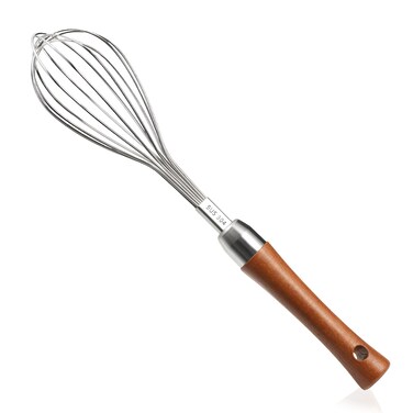 Stainless Steel Wire Whisk - Wooden Handle Kitchen Whisk- Balloon Whisk Egg Beater for Stirring Whisking Blending Mixing Egg Gravy Cake Batter Flour or Sauces