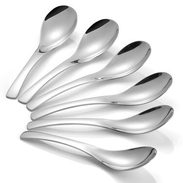 Eisinly Soup Spoons, 6 Pieces Cereal Spoon, 6.7 Inch Table Spoons Silverware Thickened Stainless Steel, Kitchen Spoon Set of 6 for Soup, Silver, Dishwasher Safe