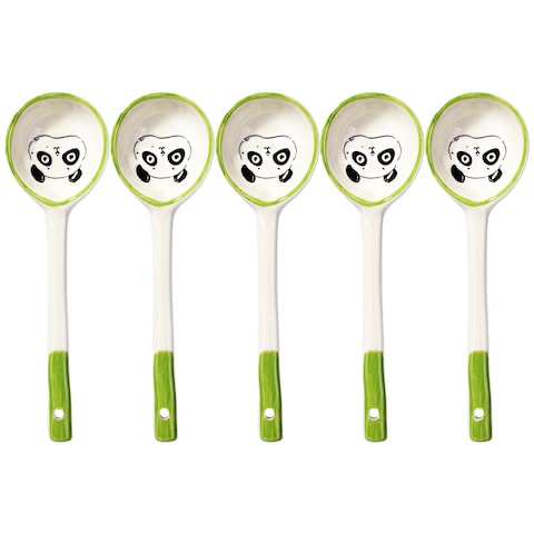 Cerficer Cute Porcelain Soup Spoons Set of 5 for Gravy Ramen Dessert Soup Yoghurt Oats Pudding Ice cream Cereal Chili and Mashed Potatoes Panda Design