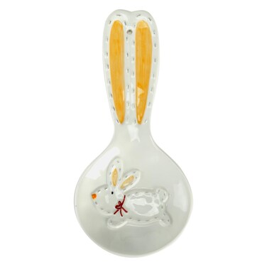BinaryABC Rabbit Bunny Ceramic Spoon Rest Coffee Spoon Holder Stovetop Spoon Holder,Easter Candy Dish Dessert Plates Food Serving Dish