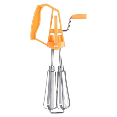 Stainless Steel Egg Beater Hand Crank, Rotary Hand Egg Beater, Whisk Blender Handheld for Kitchen (Orange)