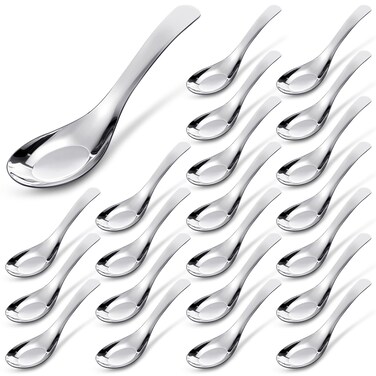 Tioncy 24 Pieces Stainless Steel Soup Spoons Dinner Spoons Set Mirror Polished Asian Soup Spoons for Bouillon Dessert Cereal Ramen Pho Wonton Dumpling Noodles