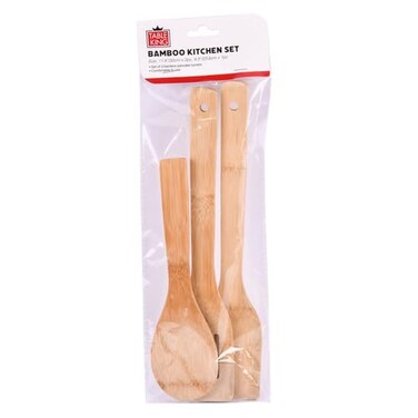 Generic TABLE KING 3 Assorted Natural Bamboo Cooking Kitchen Tools Kit Utensils Spoon Slotted Turner Spatula Cooking Set, 12, 85179
