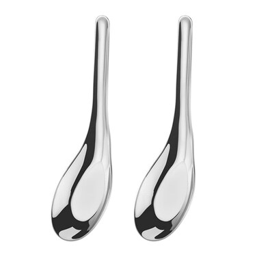 2 Pieces Stainless Steel Soup Spoons Dinner Spoons Soup Spoons Chinese Soup Spoon Asian Soup Spoon Table Spoons Tasting Spoon for Home Restaurant Use, 5.7 x 1.57 Inches, Silver