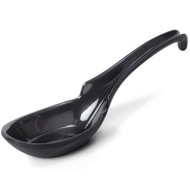 Hiware 12-piece Asian Soup Spoons, Rice Spoons, Chinese Won Ton Soup Spoon - Notch and Hook Style, Black