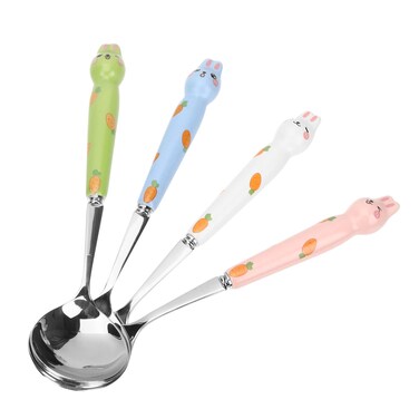 CAXUSD 4Pcs Adorable Stainless Steel Spoons with Ceramic Handle Cute Dessert Serving Spoons for Ice Cream Pudding and Treats