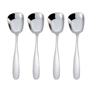 GSHLLO 4 Pcs Stainless Steel Square Spoon Flat Yogurt Spoon Ice Cream Spoons Rice Serving Spoons Korean Style Soup Spoon Table Dinner Spoons Metal Sugar Spoons