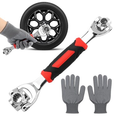 HKZTUY 52 in 1 Universal Socket Wrench with Gloves, Adjustable Universal Socket Wrench, Multi Socket Tool, 360 Degree Revolving Spanner Tool Socket Tool for Home and Bicycle Car Repair