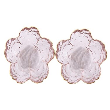 Leadigol 2pcs Seasoning Dishes,Small Glass Dish Pink Flower Snack Dip Bowls Soy Sauce Dish Cherry Blossom Shaped Bowl Decorative Bowl For Side Dishes, Ice Cream