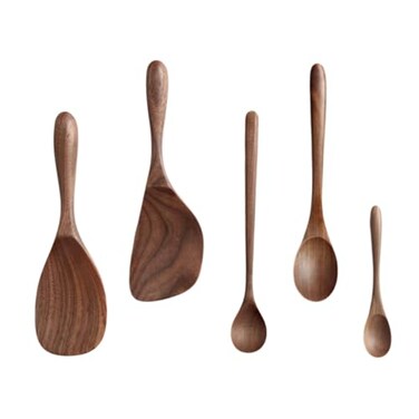 SHOWERORO Black Walnut Cutlery Set Flatware Kitchen Tool Wood Scoop Wooden Rice Spoon Honey Spoon Black Walnut Spoon Kitchen Cooking Scoop Cooking Utensils Japanese-style Child