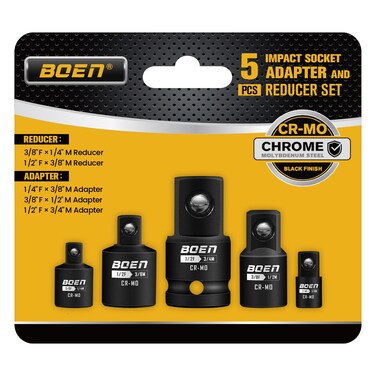 BOEN 5 Piece Impact Socket Adapter Set and Reducer Set, Standard SAE, 1/4", 3/8", 1/2" Impact Driver Conversions, CR-MO Steel Impact Driver &amp; Wrench Conversion Kit
