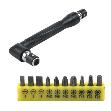 Xiaoyztan 1/4 Hex Socket Wrench with 10 Pcs Screwdriver Bits Dual-Head Multifunctional L-Type Hand Tool
