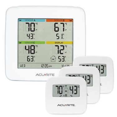 AcuRite 01095M Indoor Temperature &amp; Humidity Station with 3 Sensors, White