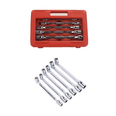 FLZOSPER 6-Piece Metric 8-19mm Double Flexible Socket Wrench Set, 12 Point with Storage Box